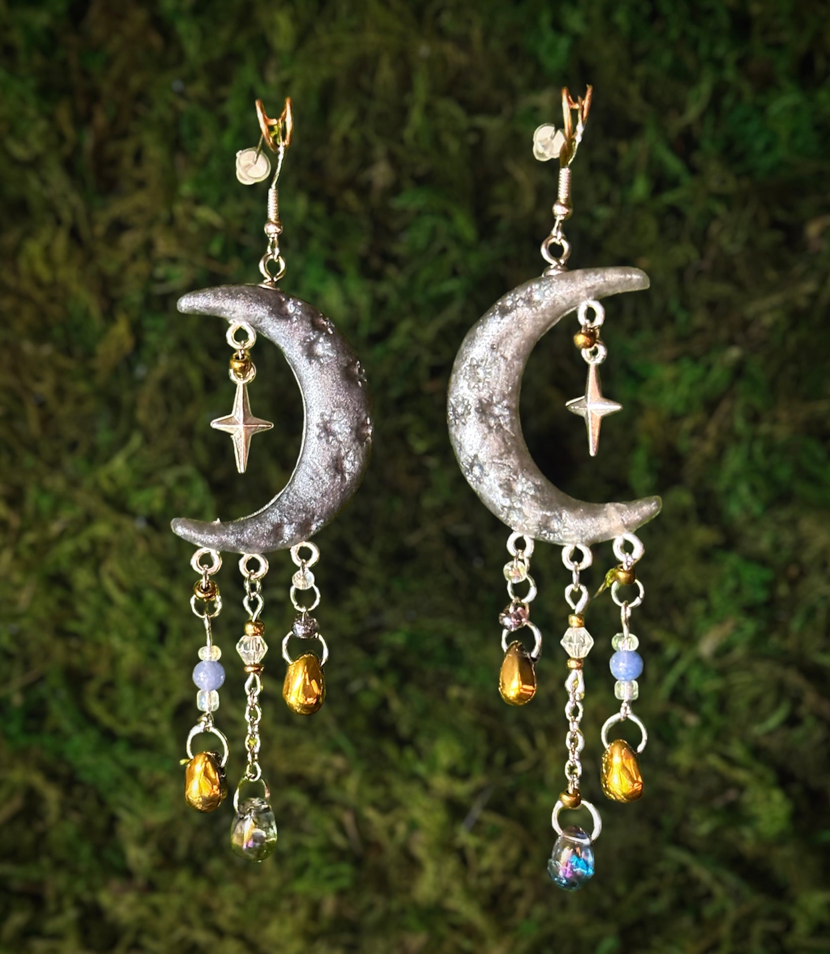 Gold Drip Lunar Earrings